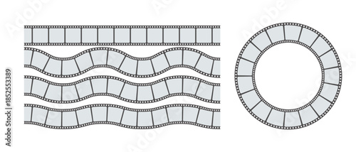 Collection of film strip designs featuring straight, wavy, and circular frames vector 