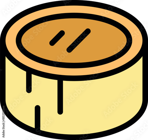 Round paint bucket with lid partly open revealing orange paint inside, viewed from above