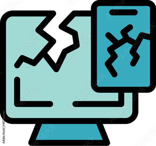 Broken computer and smartphone with increasing graph displayed on screen, suggesting online business failure despite growth