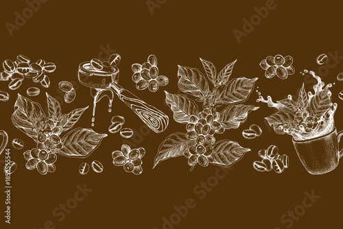 Coffee border seamless pattern vector