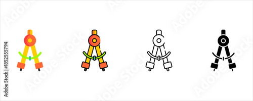 Geometry Compass Icon Set for School Supplies