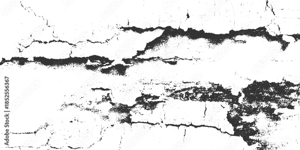Fototapeta premium Cracked white wall texture with dark grey fissures and speckles
