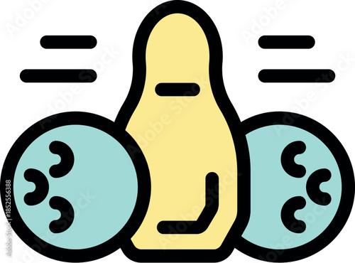 Bowling ball rolling towards bowling pin, about to make a strike, in fast motion