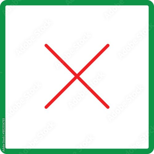 Red X mark inside a green bordered square cross cancel