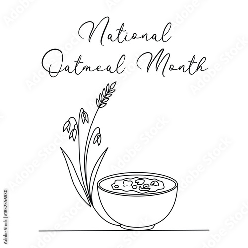 Minimalist National Oatmeal Month Line art Illustration. Suitable for celebration