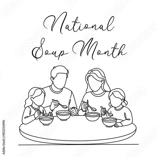 Minimalist National Soup Month Line art Illustration. Suitable for celebration