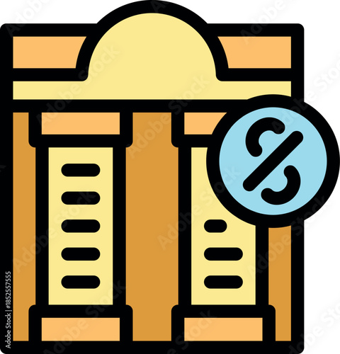 Closed bank building with a paragraph and strikethrough sign indicating the bank is not operating