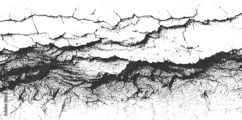 Black and white abstract texture with deep cracks and layered lines background