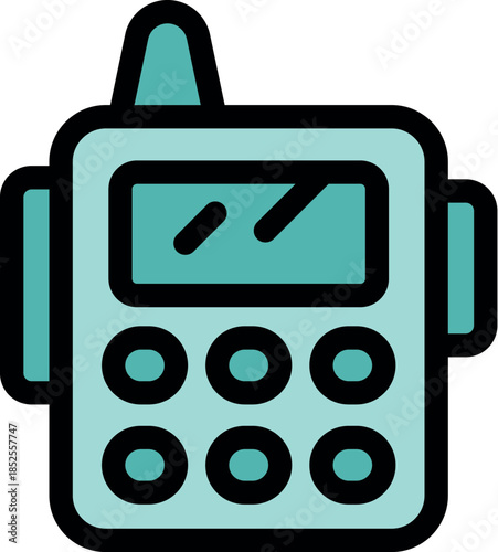 Radio transceiver with buttons and antenna for sending and receiving radio waves
