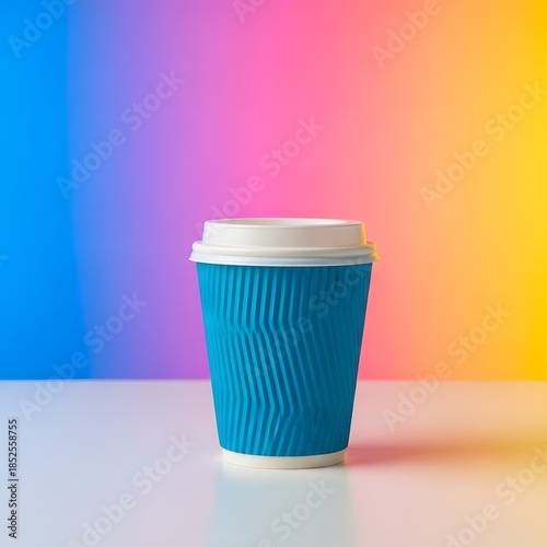 Disposable coffee cup on a colorful background
