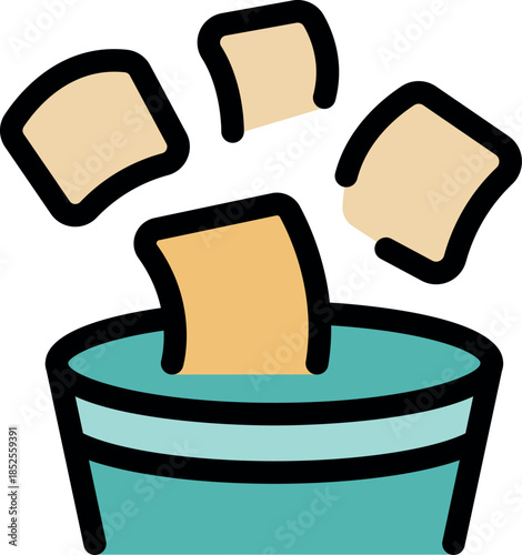 Wet wipes falling into a cleaning bucket, symbolizing hygiene, disinfection, and cleanliness practices