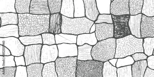 Abstract pattern of irregular stone shapes with varied textures and line