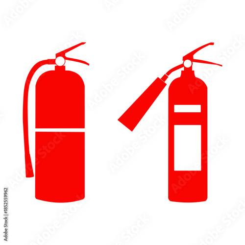 Fire Extinguisher Icon Set. Emergency Safety Equipment Red Symbol.