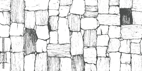 Textured stone wall pattern with rough irregular blocks and wood grain details background