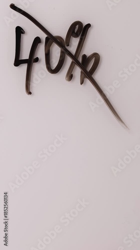 A person writes percentages on a whiteboard, crosses it out, and then writes percentages in red. They are showing the increase in savings with current sales and discounts.