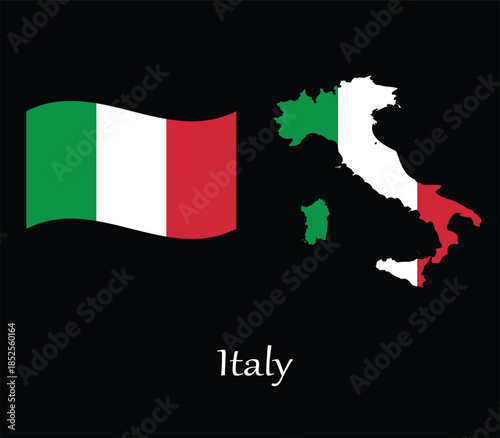 Italian flag and map national symbols 