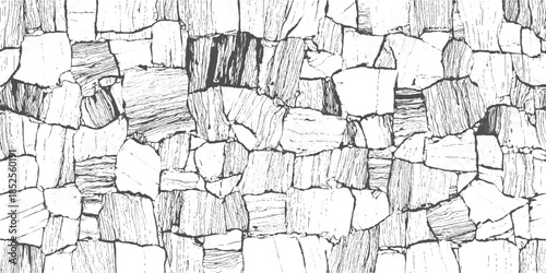 Black and white textured stone wall pattern with irregular shapes and rough surfaces rock