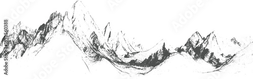 Jagged mountain range rendered in dark gray style on white background peaks
