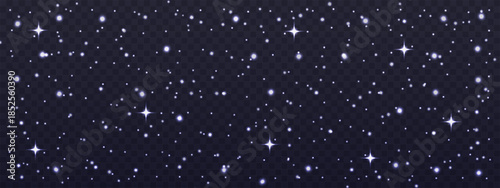 Starry night overlay on a transparent background with glittering white particles and glowing stars