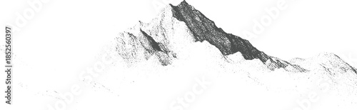 Dark gray stippled mountain range landscape with white background