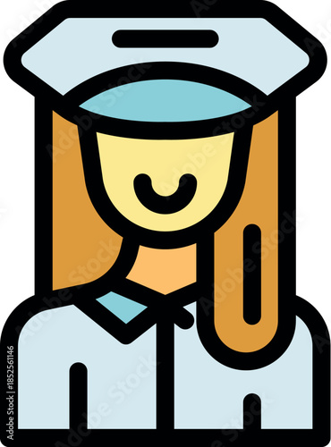 Portrait of a cheerful female security officer wearing a uniform and cap, symbolizing safety, protection, and service