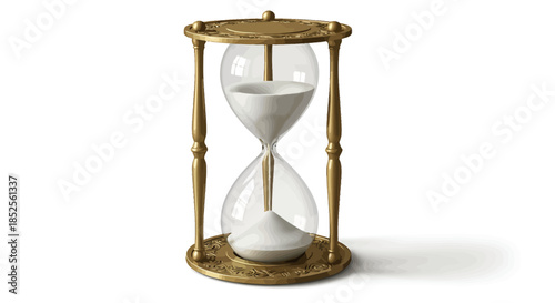 Vintage hourglass with white sand, time is running