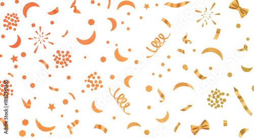 Vibrant orange and yellow confetti pieces scattered on a white background for celebration and party decoration inspiration