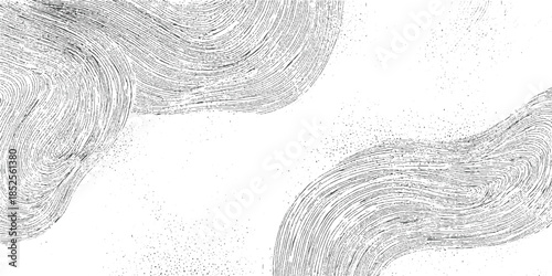Abstract swirling grey lines and dots pattern on white background texture