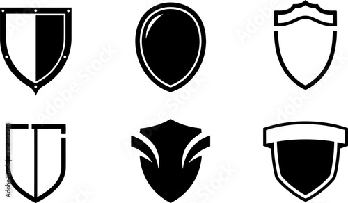 Set of 6 shield vector silhouettes bundle for design heraldry and crest illustrations