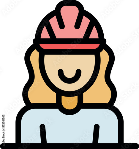Portrait of a smiling female architect wearing a pink safety helmet, representing women in construction and engineering