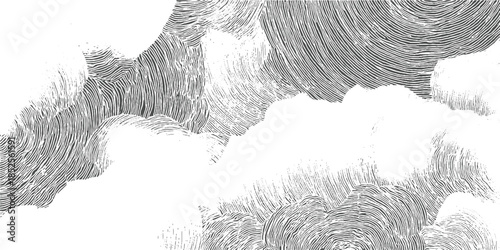 Abstract monochrome pattern of swirling lines and white space texture background
