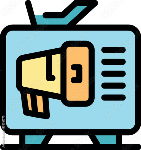 Marketing advertising campaign with megaphone icon showing on a retro tv screen