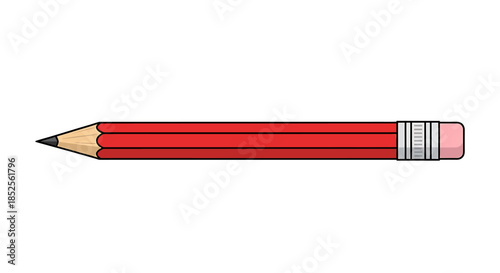 Red pencil with eraser for writing and drawing