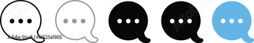 Chat icon, speech bubble, message symbol, communication UI, typing indicator, black white blue, digital interface, social media, app design