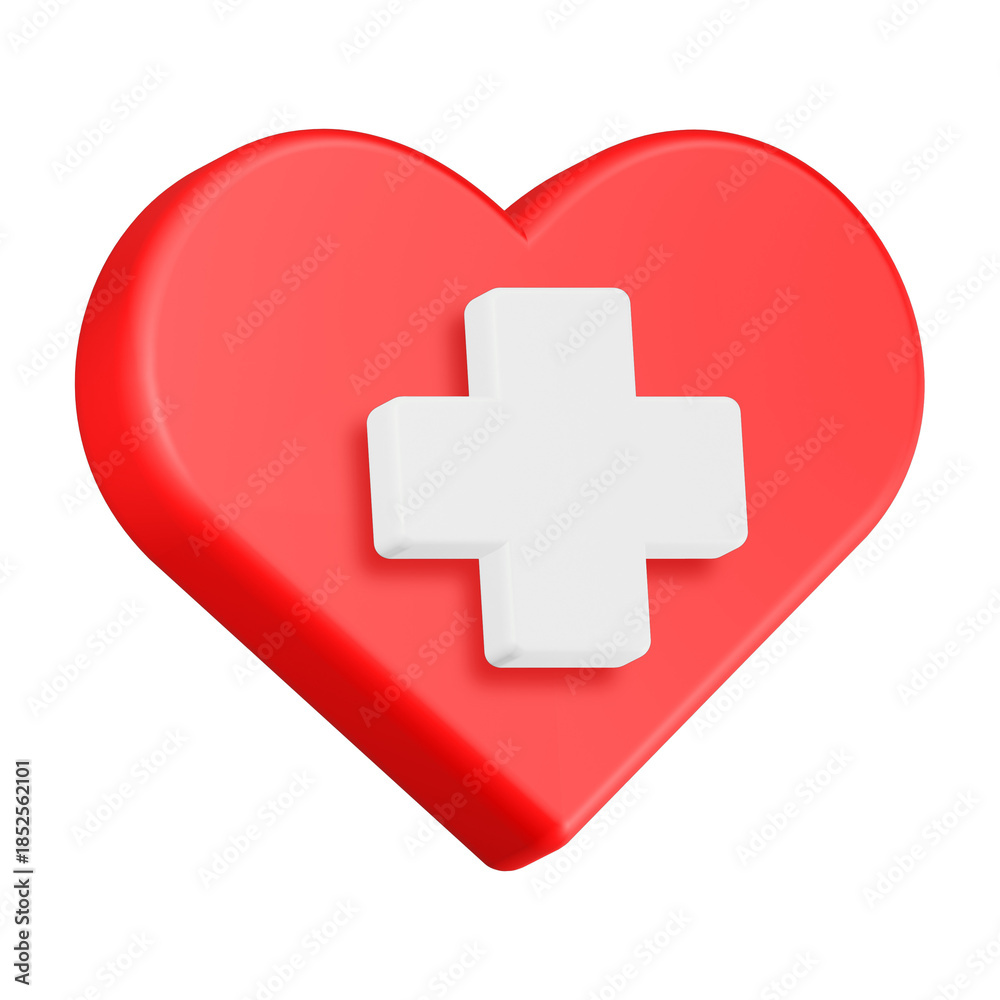 Fototapeta premium heart plus icon 3d render red color