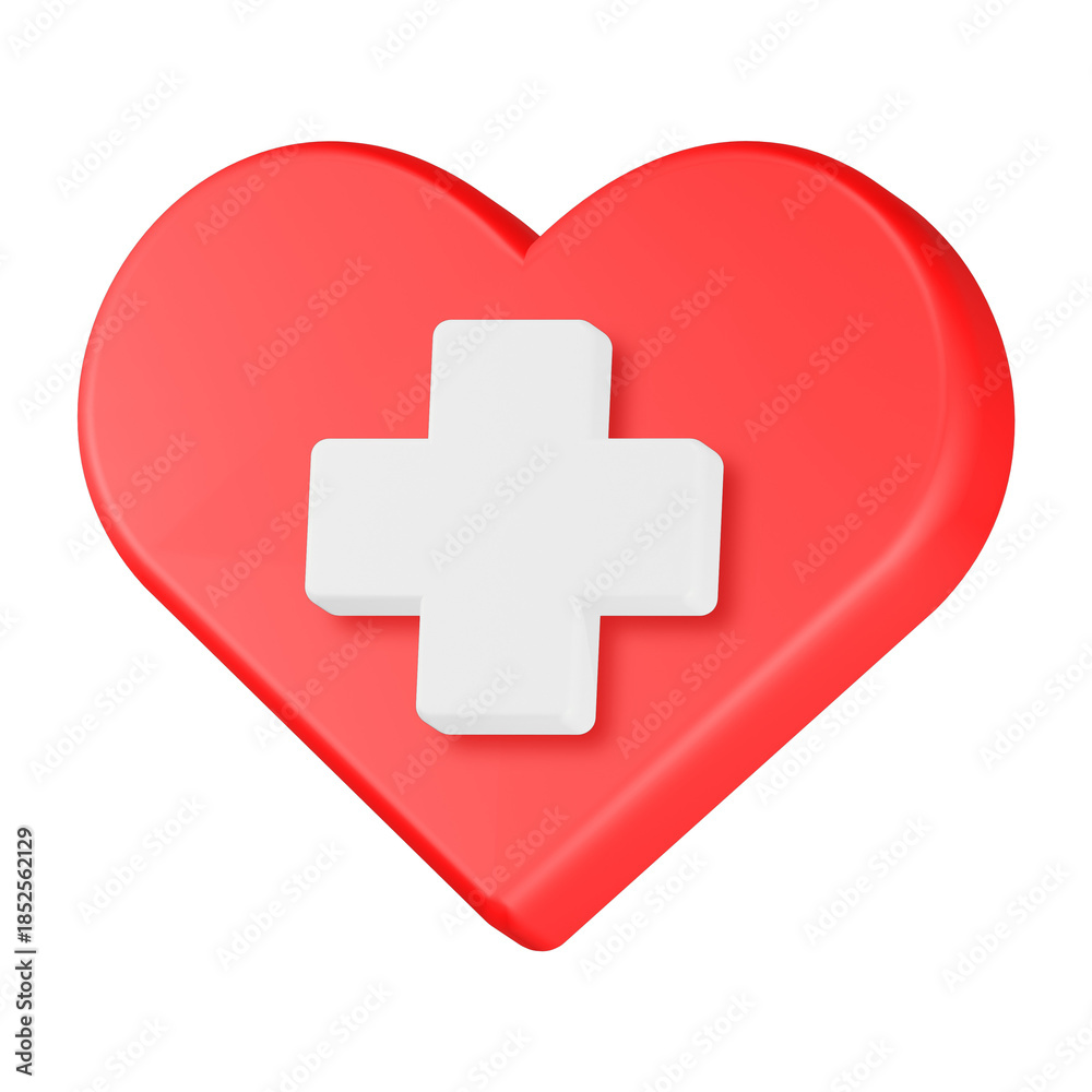 Fototapeta premium heart plus icon 3d render red color