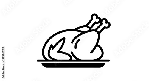 Roasted turkey on a platter in line art style