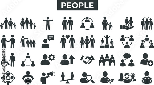 People, icons, set, illustrating, community, teamwork, family, diversity, communication, leadership, support, social