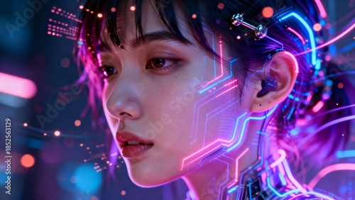 Cybernetic woman with glowing circuitry