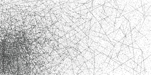 Black and white abstract pattern of scattered dots and intersecting lines background texture