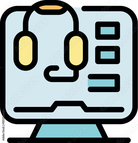 Headset placed on computer monitor, symbolizing online customer service, technical support, or call center operations