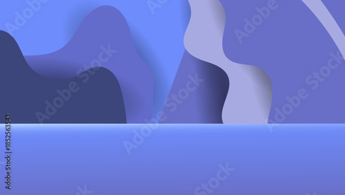 Abstract layered blue and purple wavy fluid shape background with soft gradient backdrop glow minimal modern podium vector design