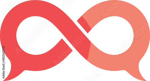 Interconnected speech bubbles in red gradient colors forming infinity symbol on white background