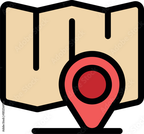 Location pin marking destination on folded paper map, symbolizing navigation, travel, and cartography