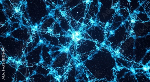 Abstract Network of Glowing Blue Connections on Dark Background.