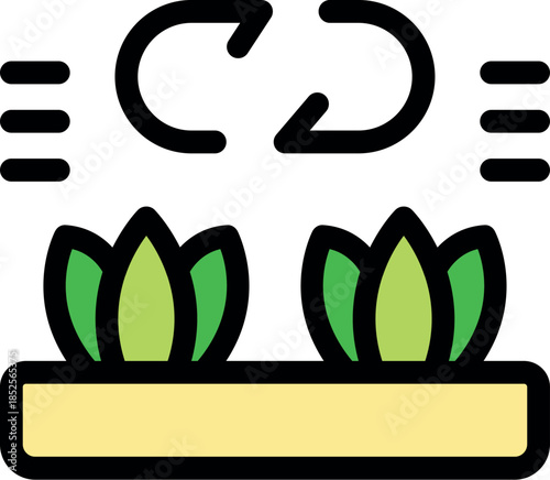 Green plants growing from fertile soil are being watered, with recycling arrows symbolizing sustainability and environmental protection