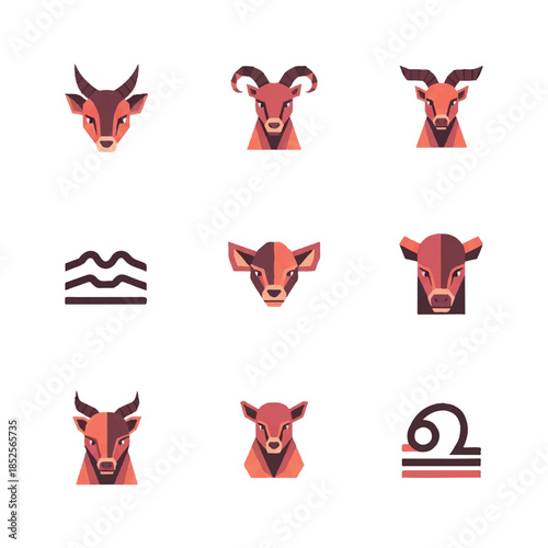 Zodiac signs arranged in a grid representing astrological symbols and constellations against a white backdrop, creating a mystical and celestial theme.