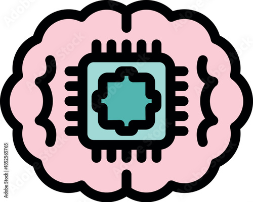 Microchip merging with brain, symbolizing the integration of artificial intelligence in human cognition, enhancing cognitive functions