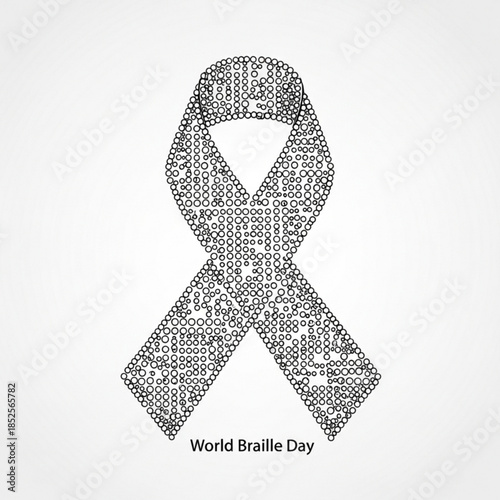 World Braille Day ribbon made of circuit board pattern representing technology and accessibility for the visually impaired isolated on white