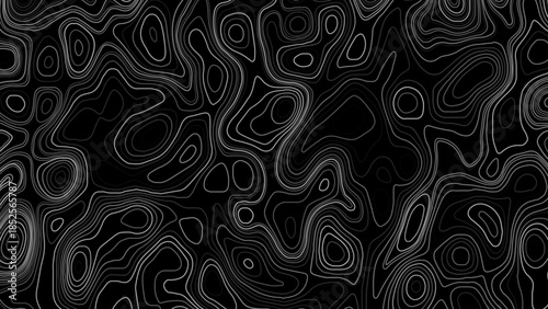 Mapping And Exploration Concept. Abstract White Topographic Contour Lines On Black Background. Topographic map. Contour abstract background. Vector illustration.